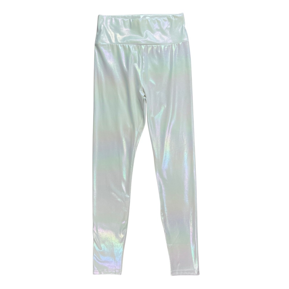 Womens High Waist Iridescent White Leggings Medium Mermaid Festival Metallic